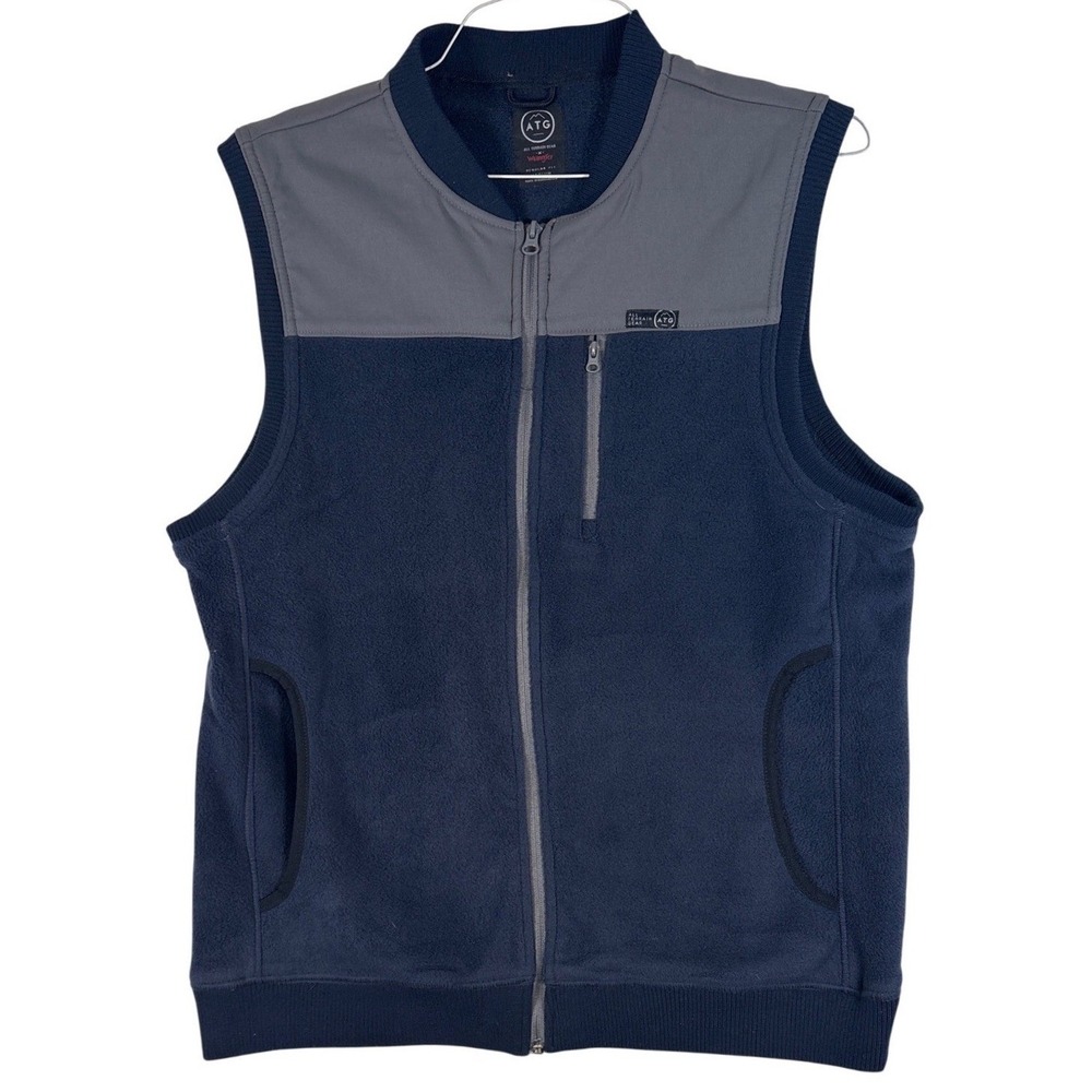 Wrangler ATG All Terrain Gear Mens Medium Fleece Vest Navy Blue Grey NSV35DS